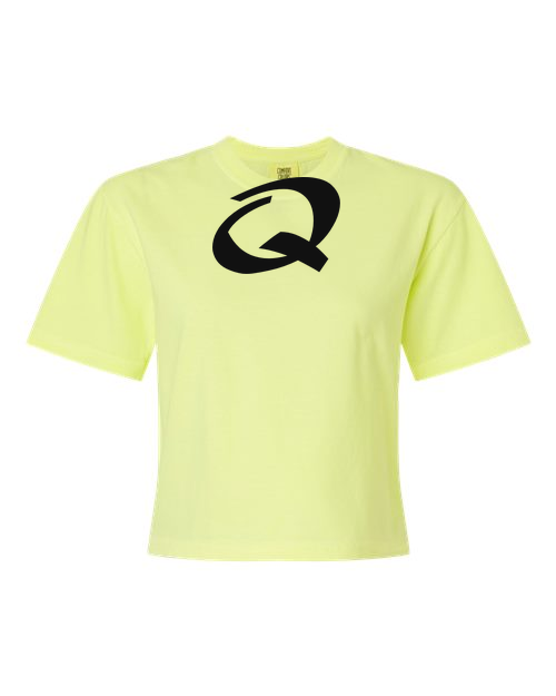 Alphabet Q T-Shirt 9 inch calligraphy Black ink, Neon Lemon