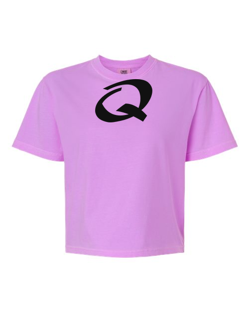 Alphabet Q T-Shirt 9 inch calligraphy Black ink, Neon Violet