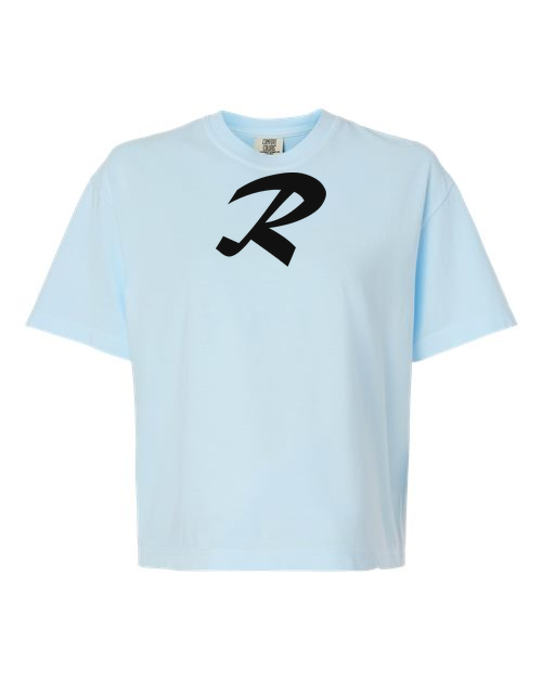Alphabet R T-Shirt 9 inch calligraphy Black ink, Chambray