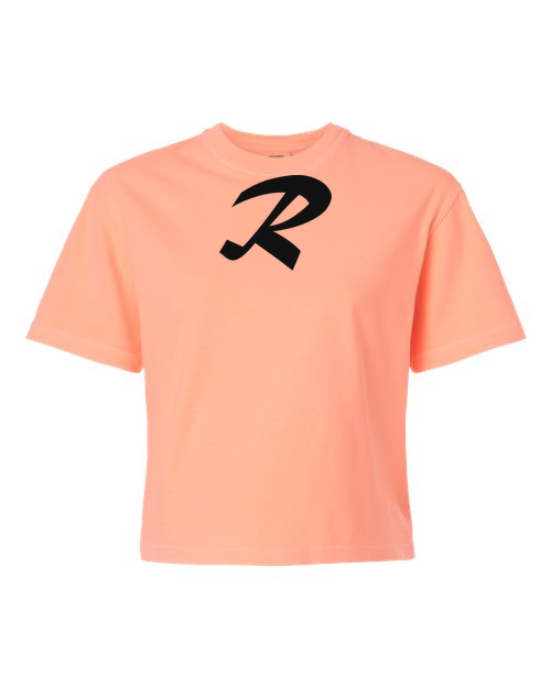 Alphabet R T-Shirt 9 inch calligraphy Black ink, Neon Cantaloupe