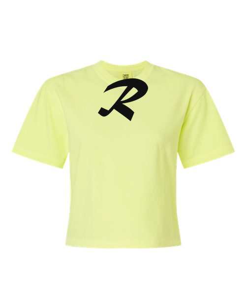 Alphabet R T-Shirt 9 inch calligraphy Black ink, Neon Lemon