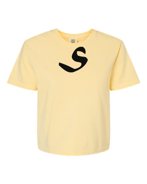Alphabet S T-Shirt 9 inch calligraphy Black ink, Butter