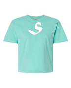 Alphabet S T-Shirt 9 inch calligraphy White ink, Chalky Mint