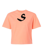 Alphabet S T-Shirt 9 inch calligraphy Black ink, Neon Cantaloupe
