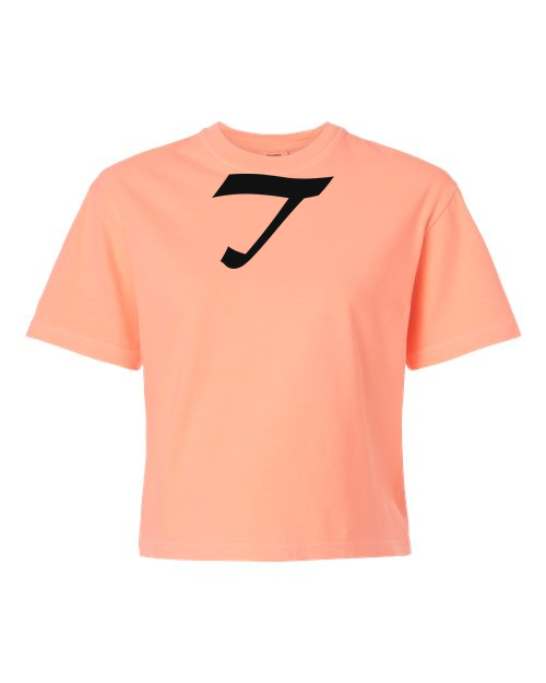 Alphabet T T-Shirt 9 inch calligraphy Black ink, Neon Cantaloupe