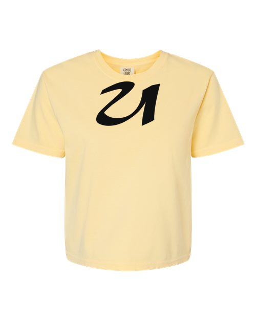 Alphabet U T-Shirt 9 inch calligraphy Black ink, Butter