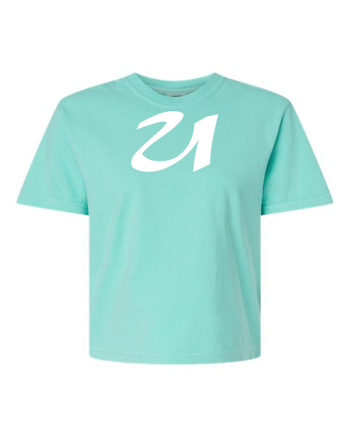 Alphabet U T-Shirt 9 inch calligraphy White ink, Chalky Mint