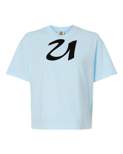Alphabet U T-Shirt 9 inch calligraphy Black ink, Chambray