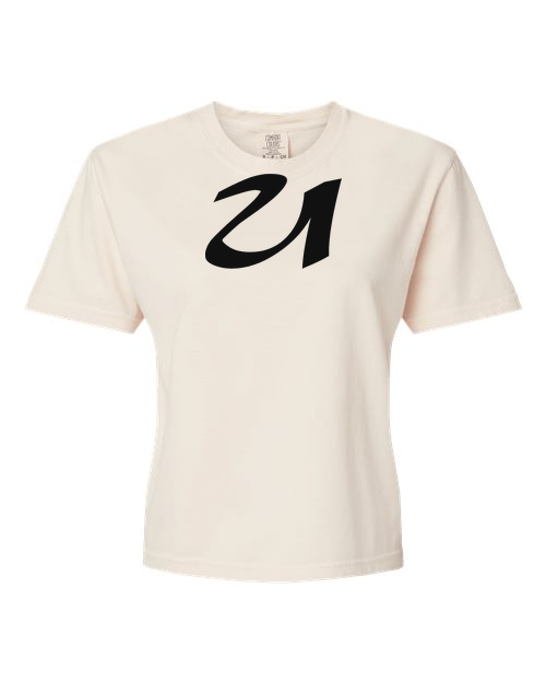 Alphabet U T-Shirt 9 inch calligraphy Black ink, Ivory