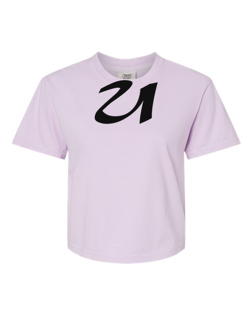 Alphabet U T-Shirt 9 inch calligraphy Black ink, Orchid