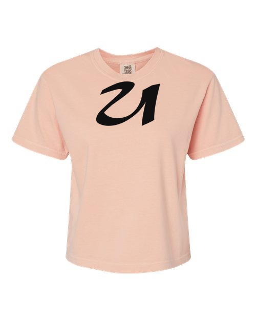 Alphabet U T-Shirt 9 inch calligraphy Black ink, Peachy