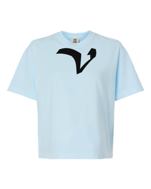 Alphabet V T-Shirt 9 inch calligraphy Black ink, Chambray