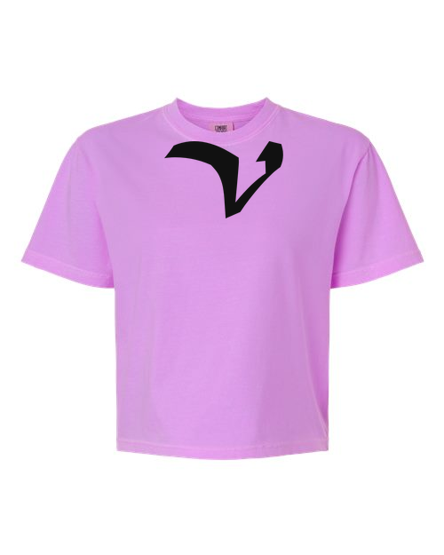 Alphabet V T-Shirt 9 inch calligraphy Black ink, Neon Violet