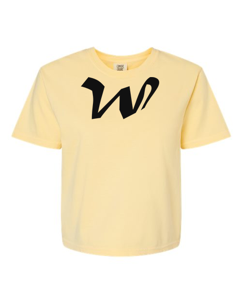Alphabet W T-Shirt 9 inch calligraphy Black ink, Butter