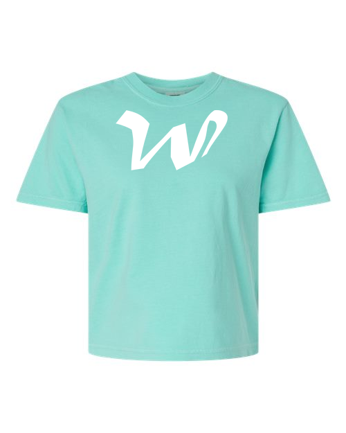 Alphabet W T-Shirt 9 inch calligraphy White ink, Chalky Mint