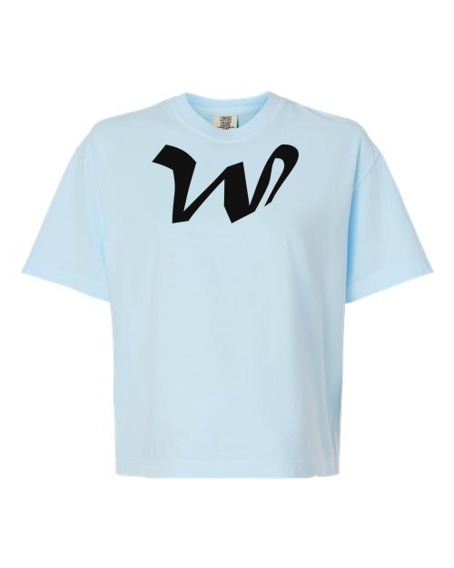 Alphabet W T-Shirt 9 inch calligraphy Black ink, Chambray