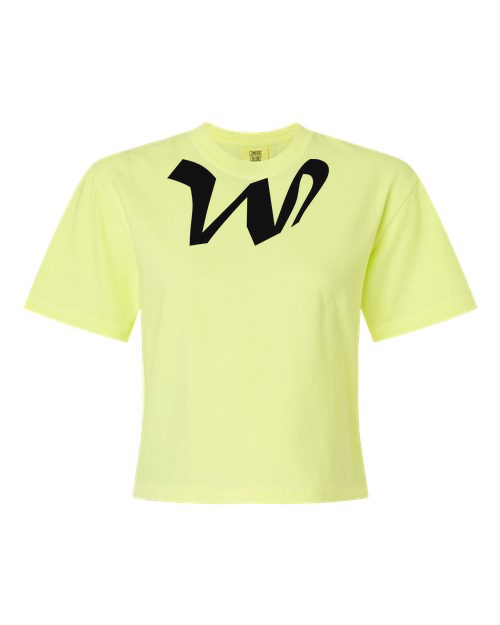 Alphabet W T-Shirt 9 inch calligraphy Black ink, Neon Lemon