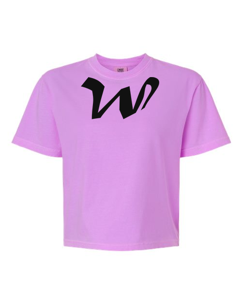 Alphabet W T-Shirt 9 inch calligraphy Black ink, Neon Violet