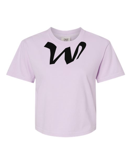 Alphabet W T-Shirt 9 inch calligraphy Black ink, Orchid