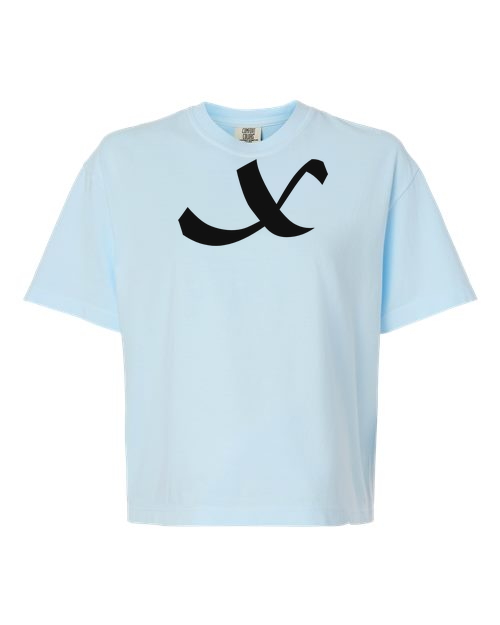 Alphabet X T-Shirt 9 inch calligraphy Black ink, Chambray