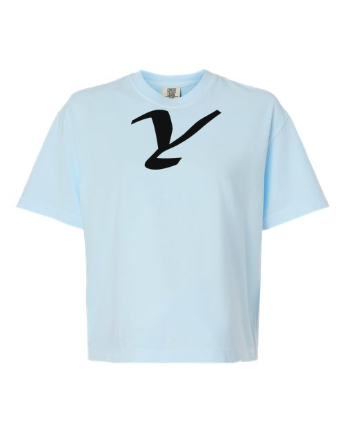Alphabet Y T-Shirt 9 inch calligraphy Black ink, Chambray
