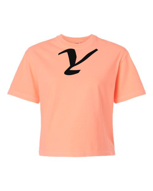 Alphabet Y T-Shirt 9 inch calligraphy Black ink, Neon Cantaloupe