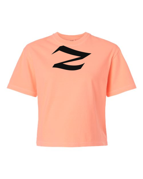 Alphabet Z T-Shirt 9 inch calligraphy Black ink, Neon Cantaloupe