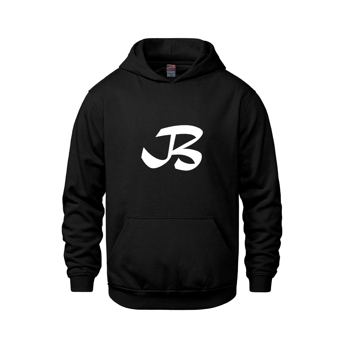 Alphabet B Hoodie 9 inch calligraphy White ink, Black