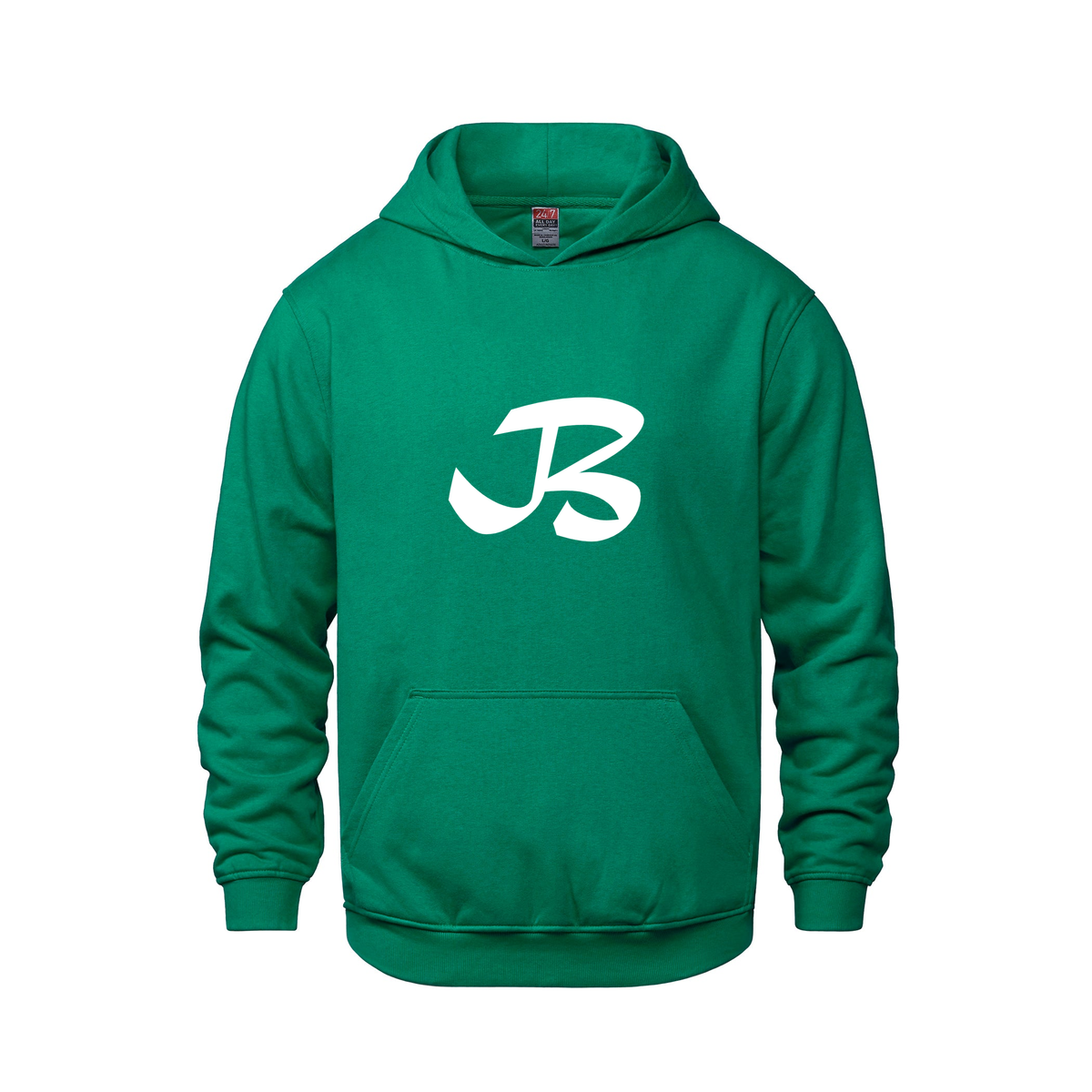 Alphabet B Hoodie 9 inch calligraphy White ink, Kelly Green