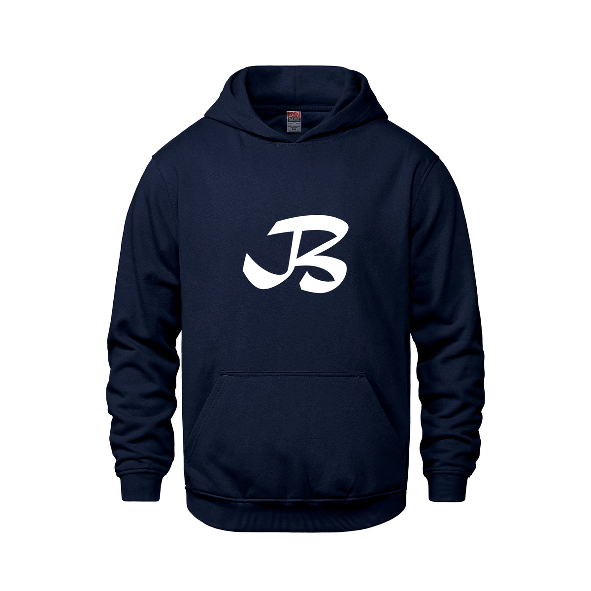 Alphabet B Hoodie 9 inch calligraphy White ink, Navy
