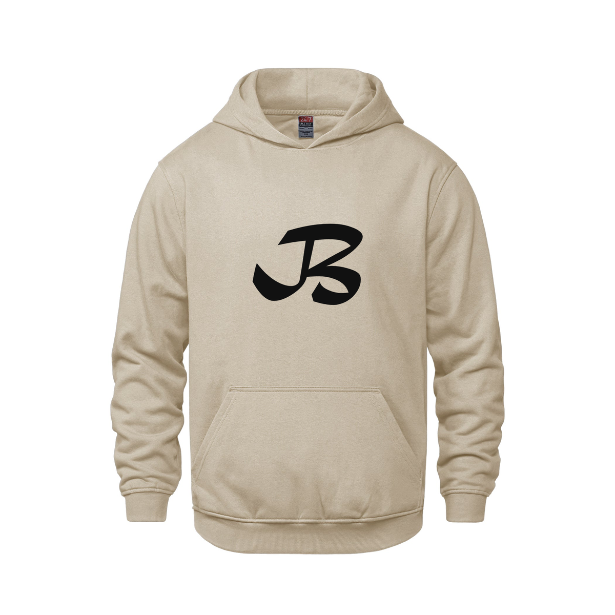 Alphabet B Hoodie 9 inch calligraphy Black ink, Sand