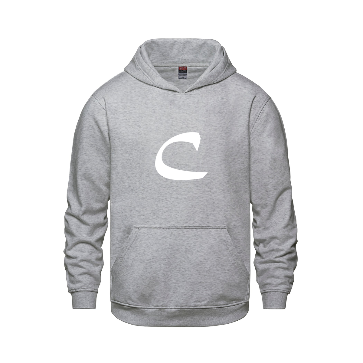 Alphabet C Hoodie 9 inch calligraphy White ink, Athletic Grey