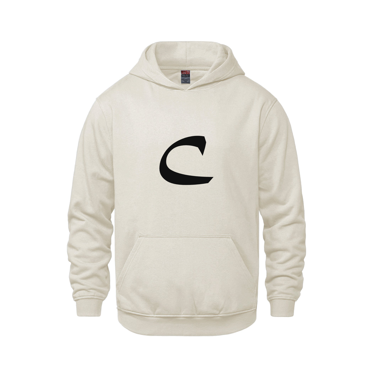 Alphabet C Hoodie 9 inch calligraphy Black ink, Ivory