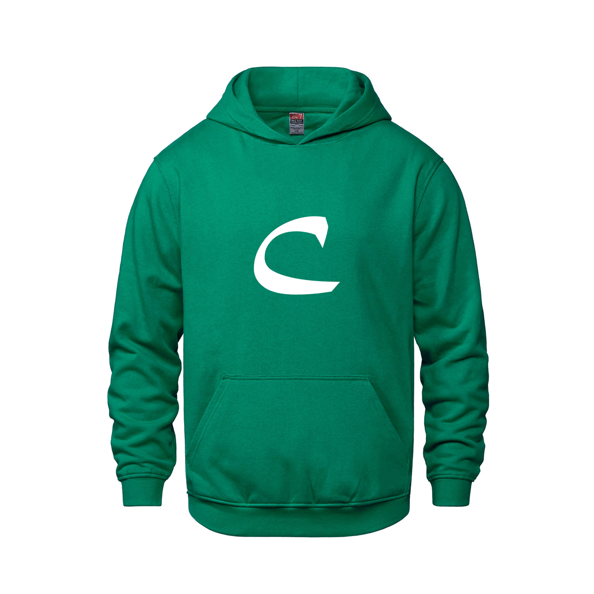 Alphabet C Hoodie 9 inch calligraphy White ink, Kelly Green