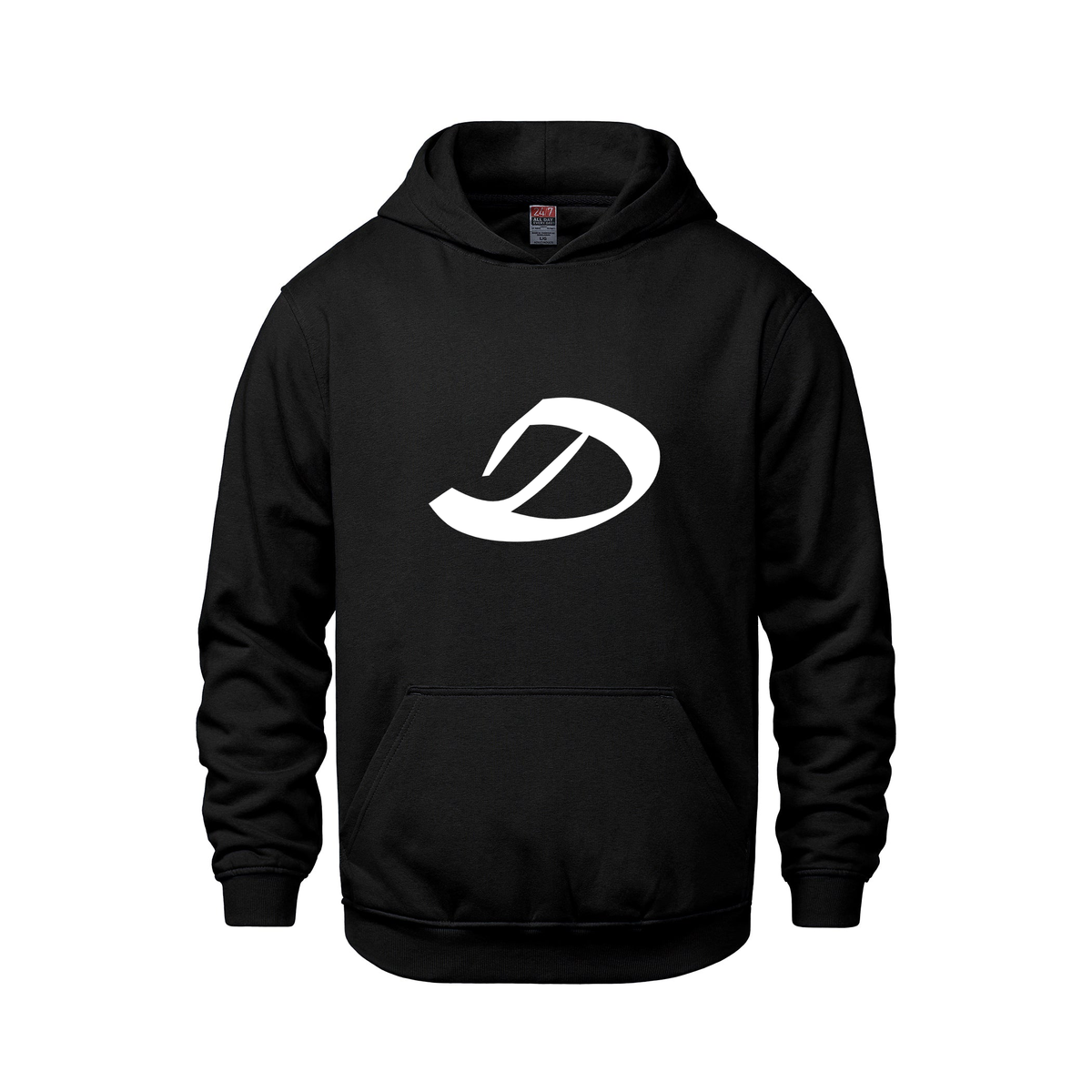 Alphabet D Hoodie 9 inch calligraphy White ink, Black