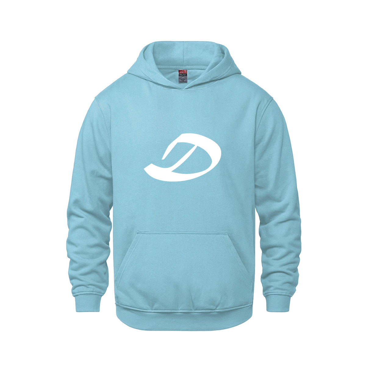 Alphabet D Hoodie 9 inch calligraphy White ink, Light Blue