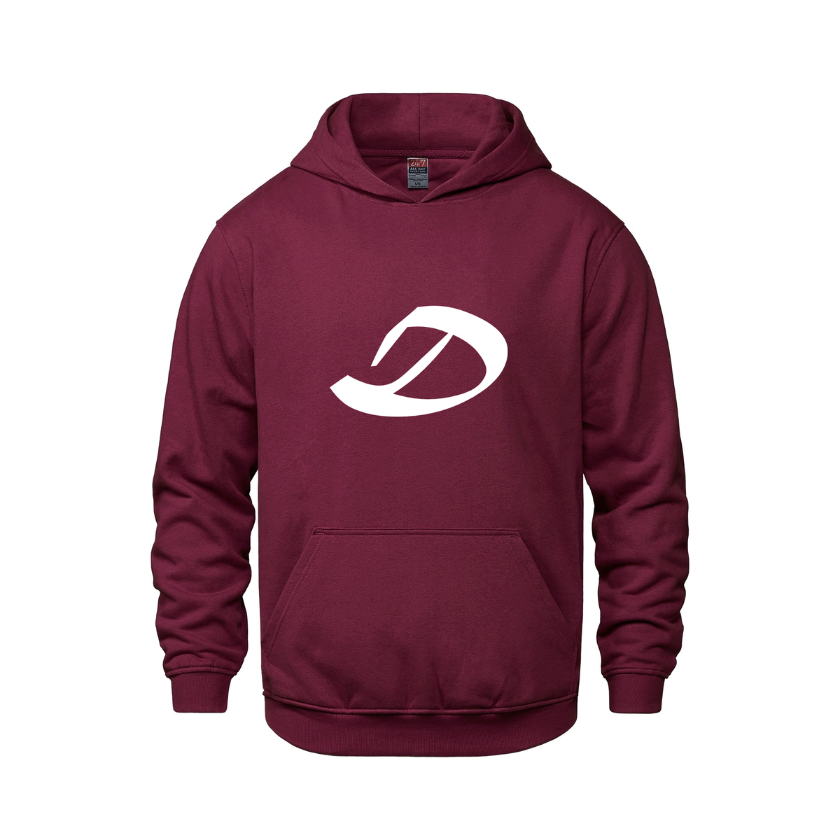 Alphabet D Hoodie 9 inch calligraphy White ink, Maroon