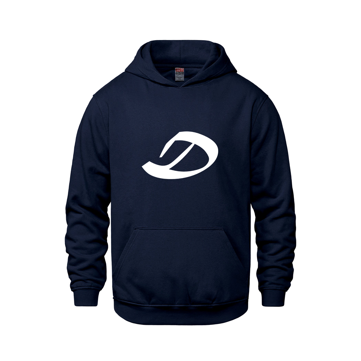 Alphabet D Hoodie 9 inch calligraphy White ink, Navy