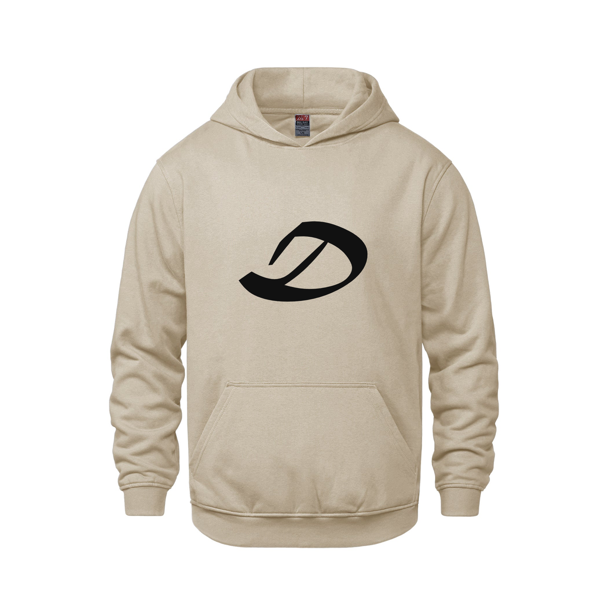 Alphabet D Hoodie 9 inch calligraphy Black ink, Sand