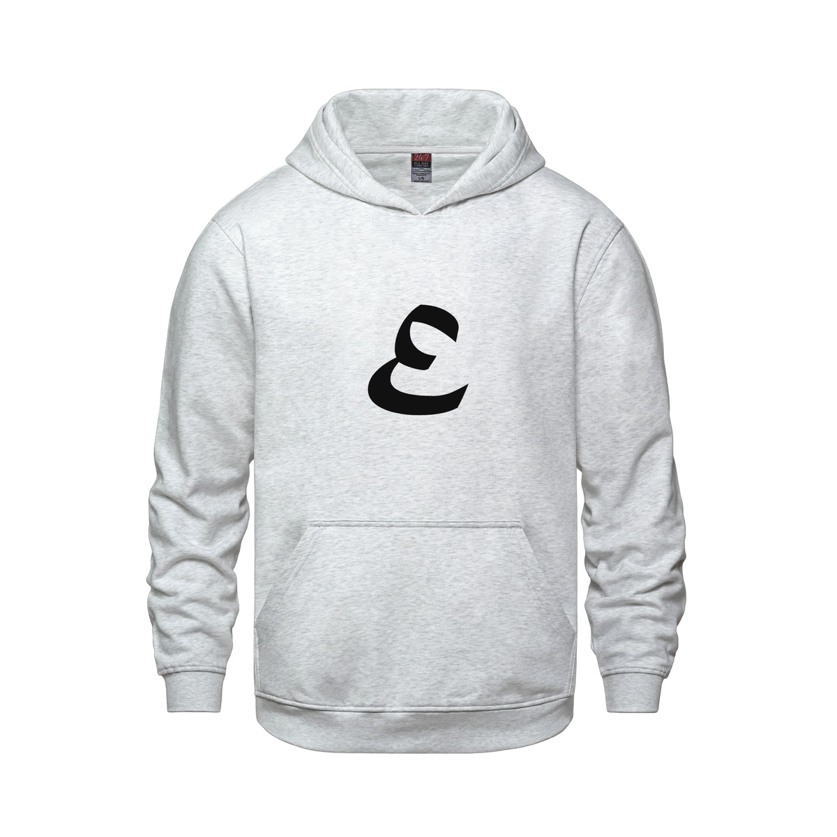 Alphabet E Hoodie 9 inch calligraphy Black ink, Ash