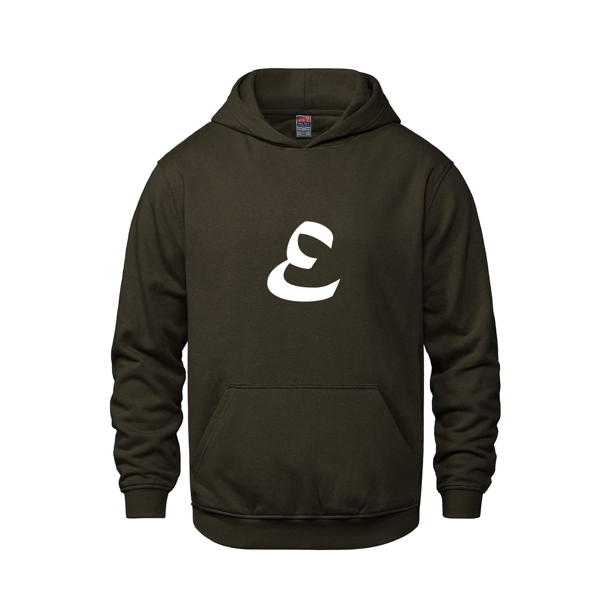 Alphabet E Hoodie 9 inch calligraphy White ink, Brown