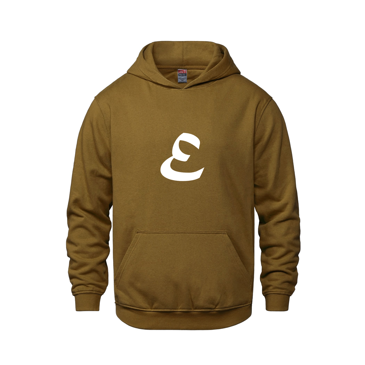 Alphabet E Hoodie 9 inch calligraphy White ink, Caramel