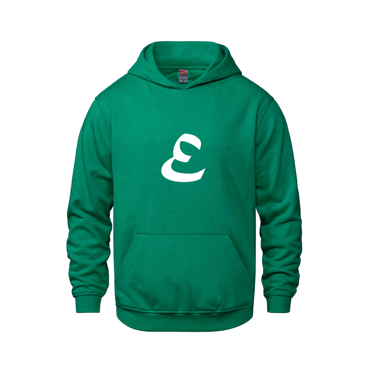 Alphabet E Hoodie 9 inch calligraphy White ink, Kelly Green