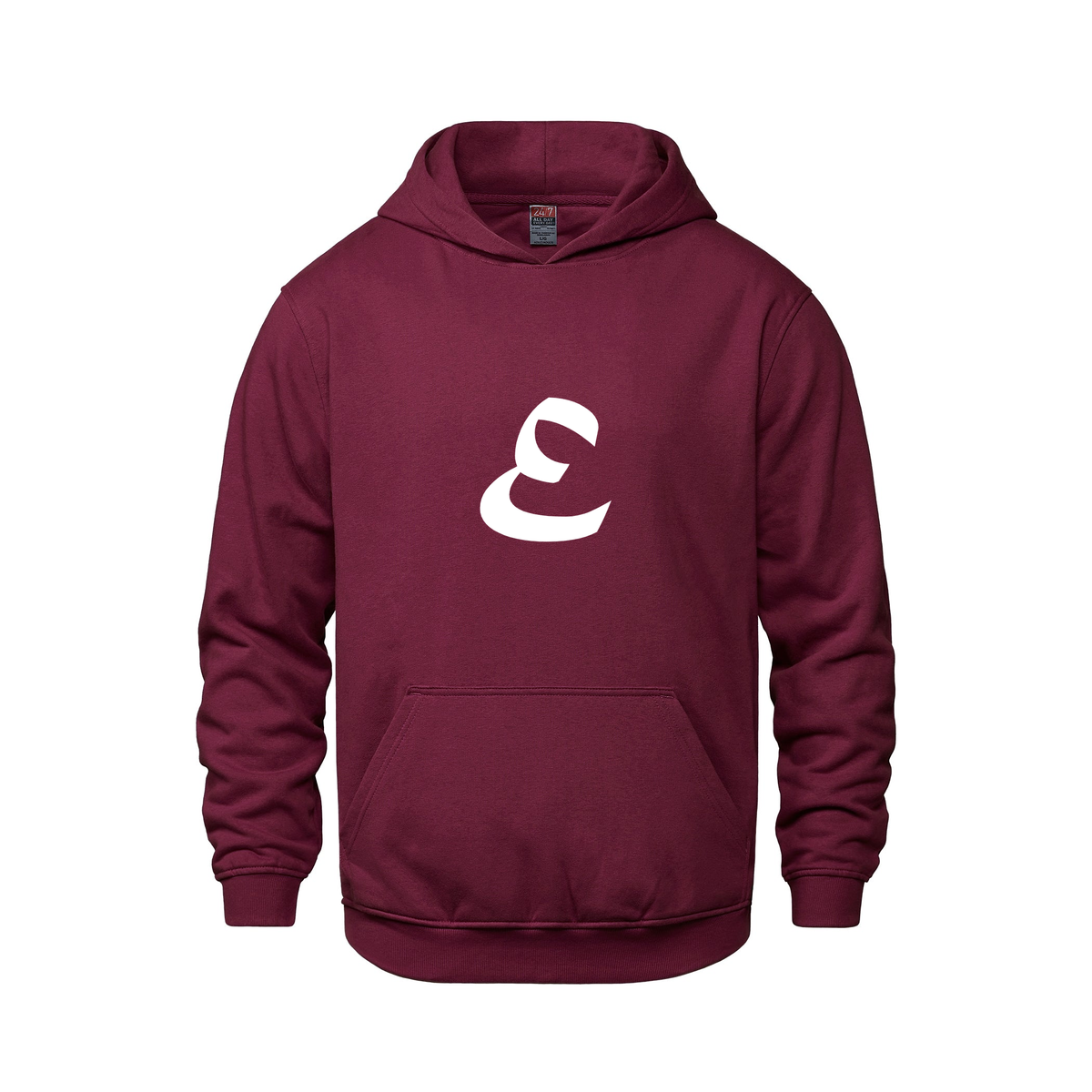 Alphabet E Hoodie 9 inch calligraphy White ink, Maroon