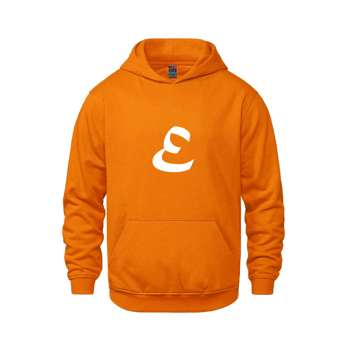 Alphabet E Hoodie 9 inch calligraphy White ink, Orange