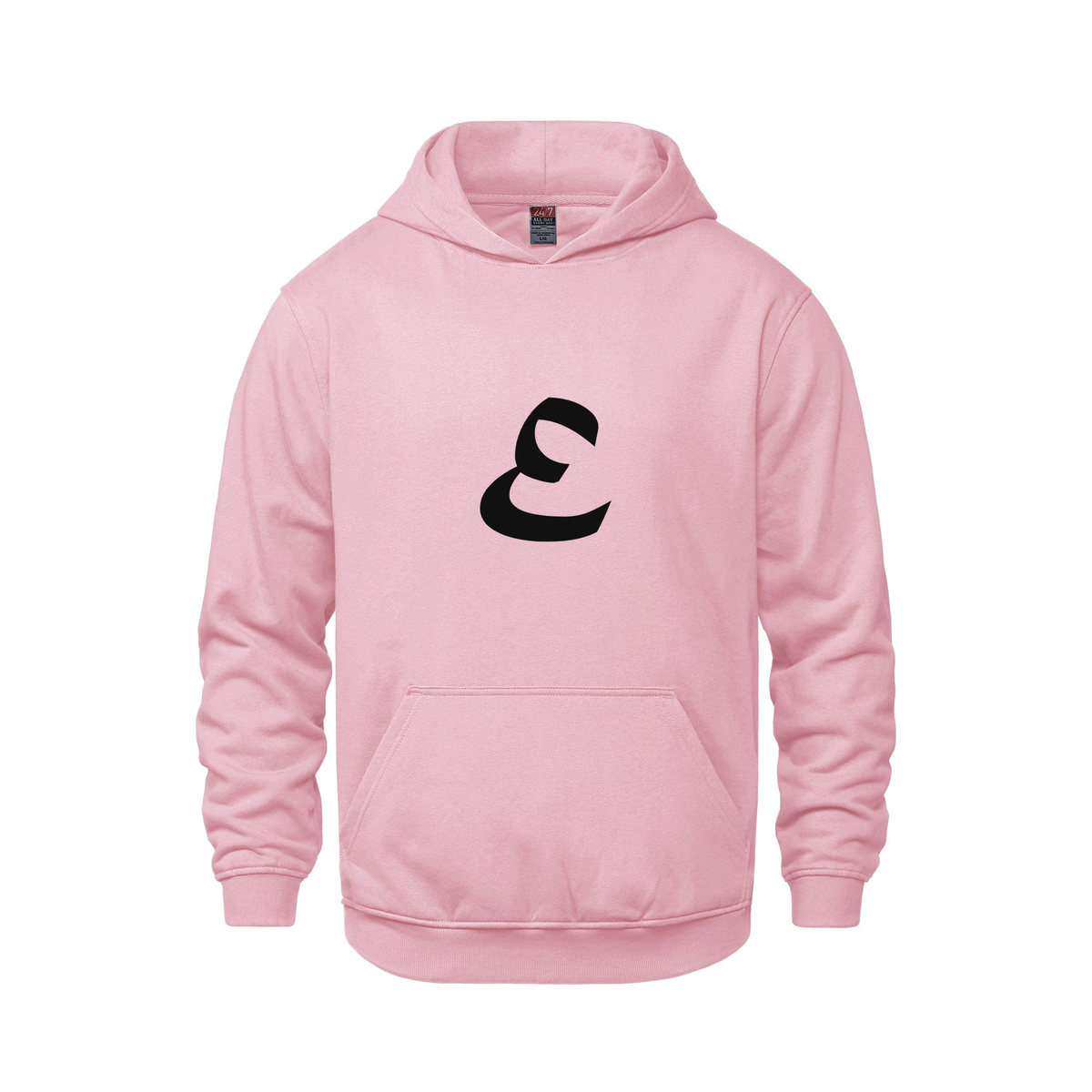Alphabet E Hoodie 9 inch calligraphy Black ink, Pink