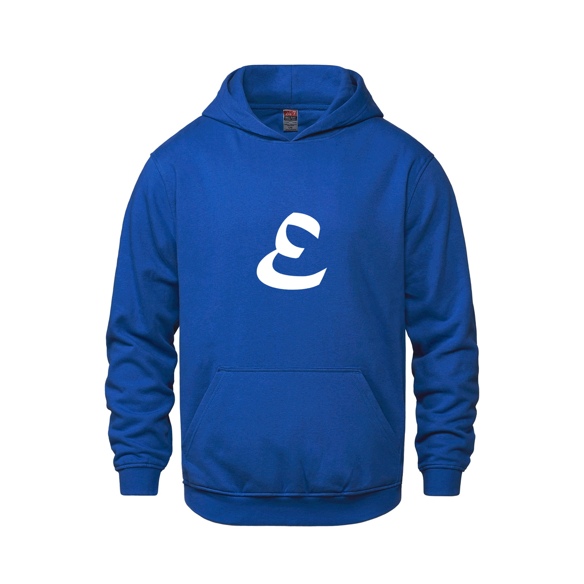 Alphabet E Hoodie 9 inch calligraphy White ink, Royal