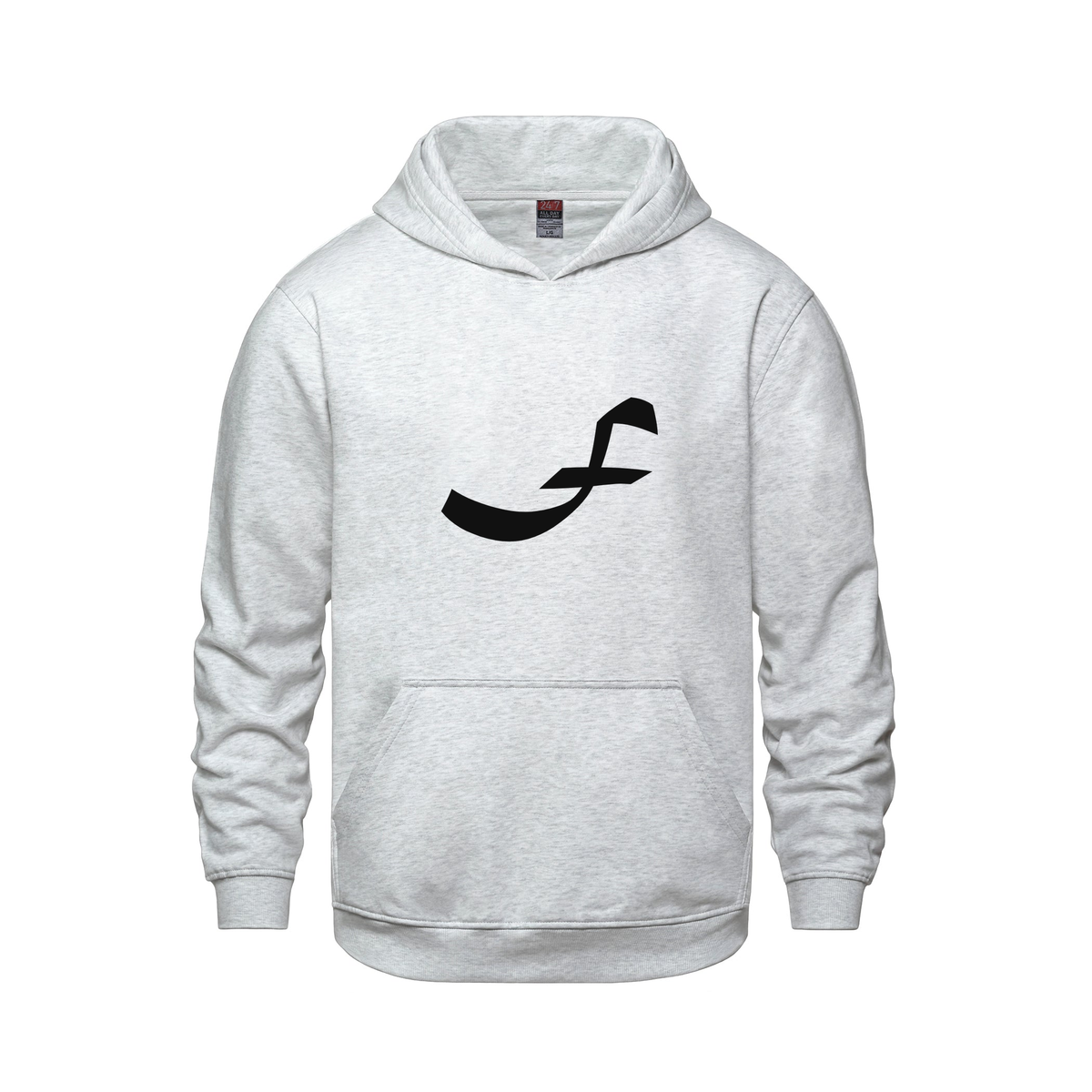 Alphabet F Hoodie 9 inch calligraphy Black ink, Ash