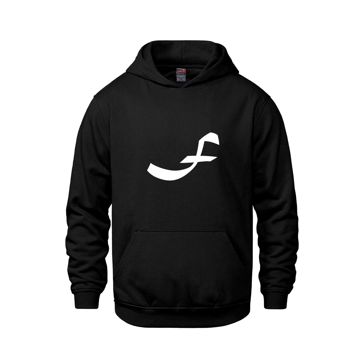 Alphabet F Hoodie 9 inch calligraphy White ink, Black