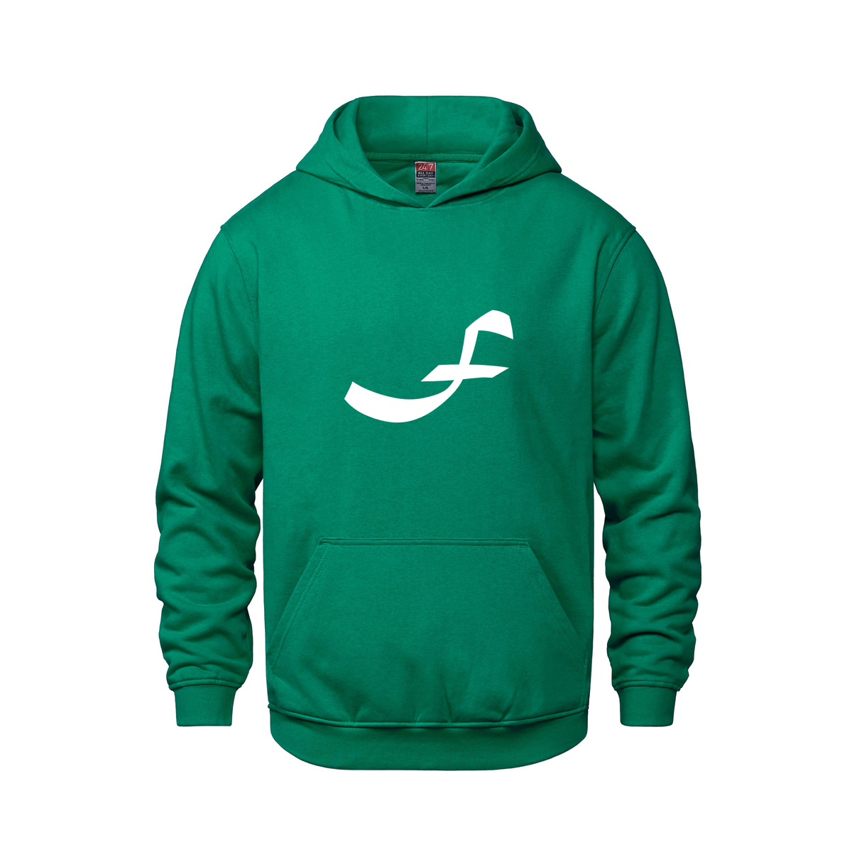 Alphabet F Hoodie 9 inch calligraphy White ink, Kelly Green